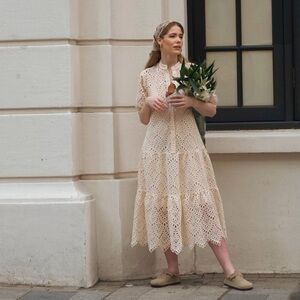 Ted Baker Lezzley Broderie Anglaise Midi Dress Cream White Oversized M